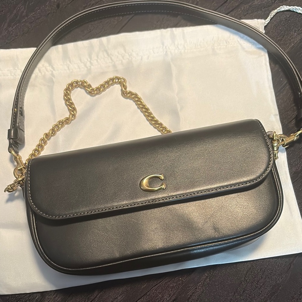 Coach Black and Gold Shoulder Bag with Chain Strap